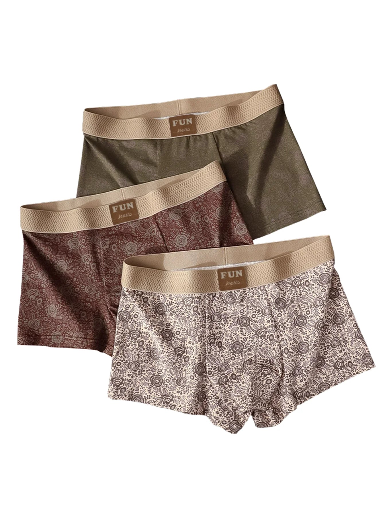 3-Piece Set Of Rose Classical Printed Men's Sexy Boxer Shorts, Soft And Comfortable Underwear, Men's Casual Dour Cornered Pants