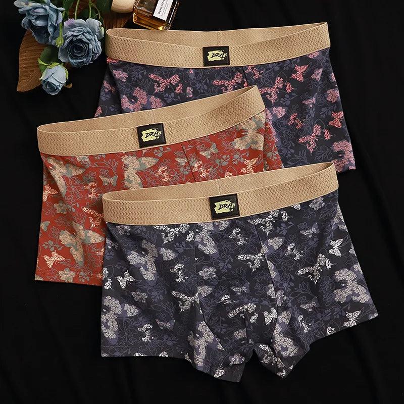 EXILIENS New Romantic Butterfly 1pcs/3pcs Cotton Boxer Men Underwear Hot Mens Boxers New BoxerShorts Man Panties Size L3XL KX758