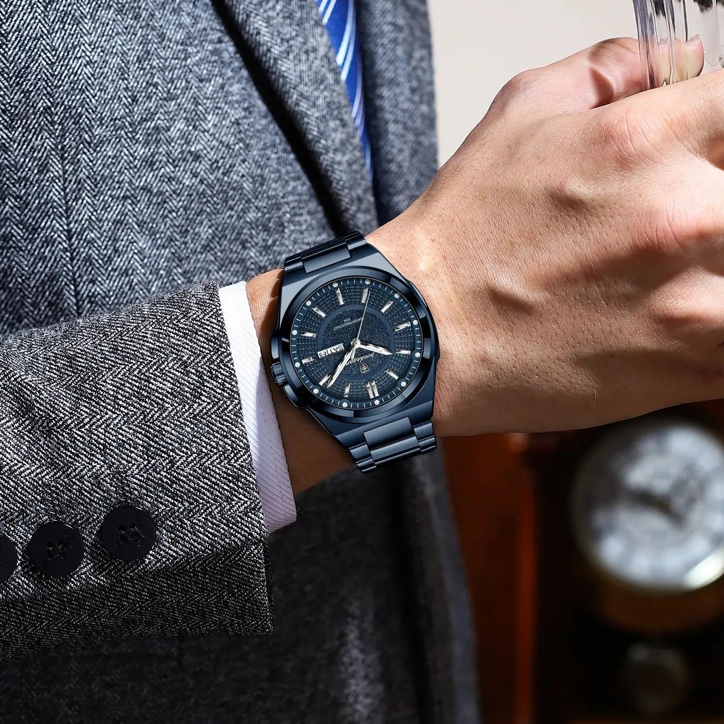 Sport Original Men Clock Quartz Date Week Luxury Man Wristwatch Waterproof Luminous Stainless Steel Men's Watches