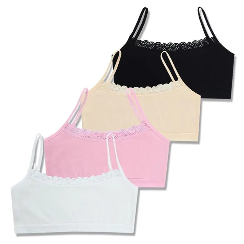 4PC Teen Bra Girl Vest Cotton Spandex Big Girl's Sport 8-14 Years Adolescente Kids Underwear