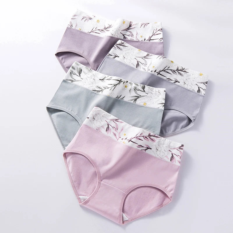 4Pcs Cotton Women Panties High Waist Underwear Print Pantys Ladies Briefs Breathable Plus Size Underpants Sexy Female Lingerie