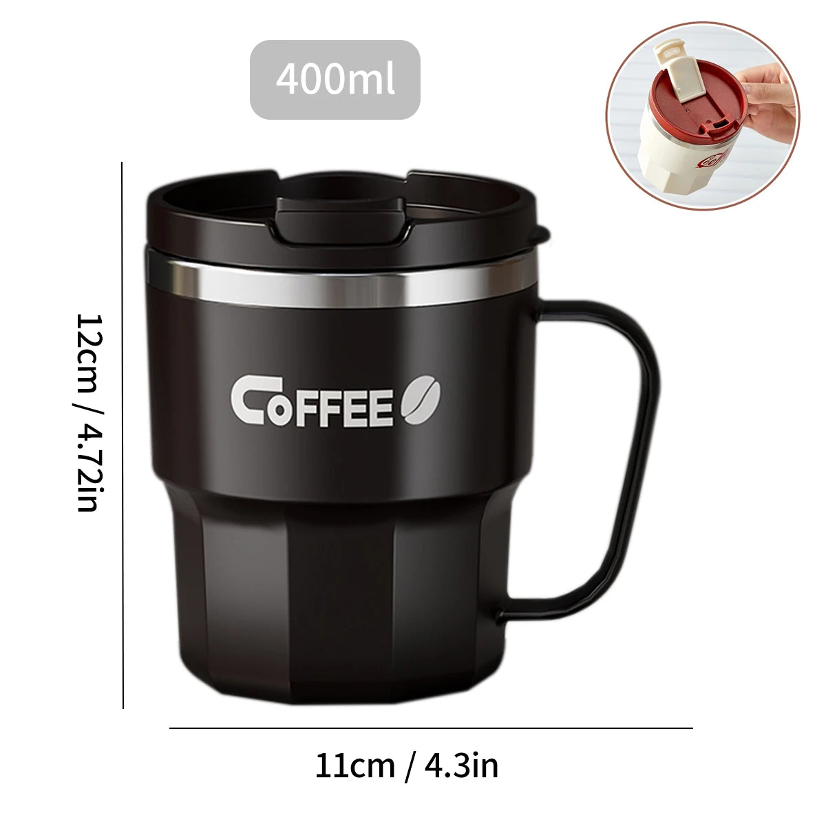 304 Stainless Steel Double Wall Insulated Coffee Cup With Handle Portable Students Leak-proof Water Cup Milk Coffee Mug