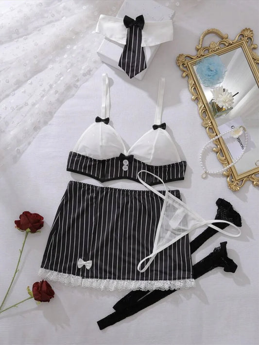 5pcs/set Sexy Bra Set Cosplay Uniform Transparent Bra And Panty Underwear Set Dress Sexy Outfit Costumes Nightgowns Thong