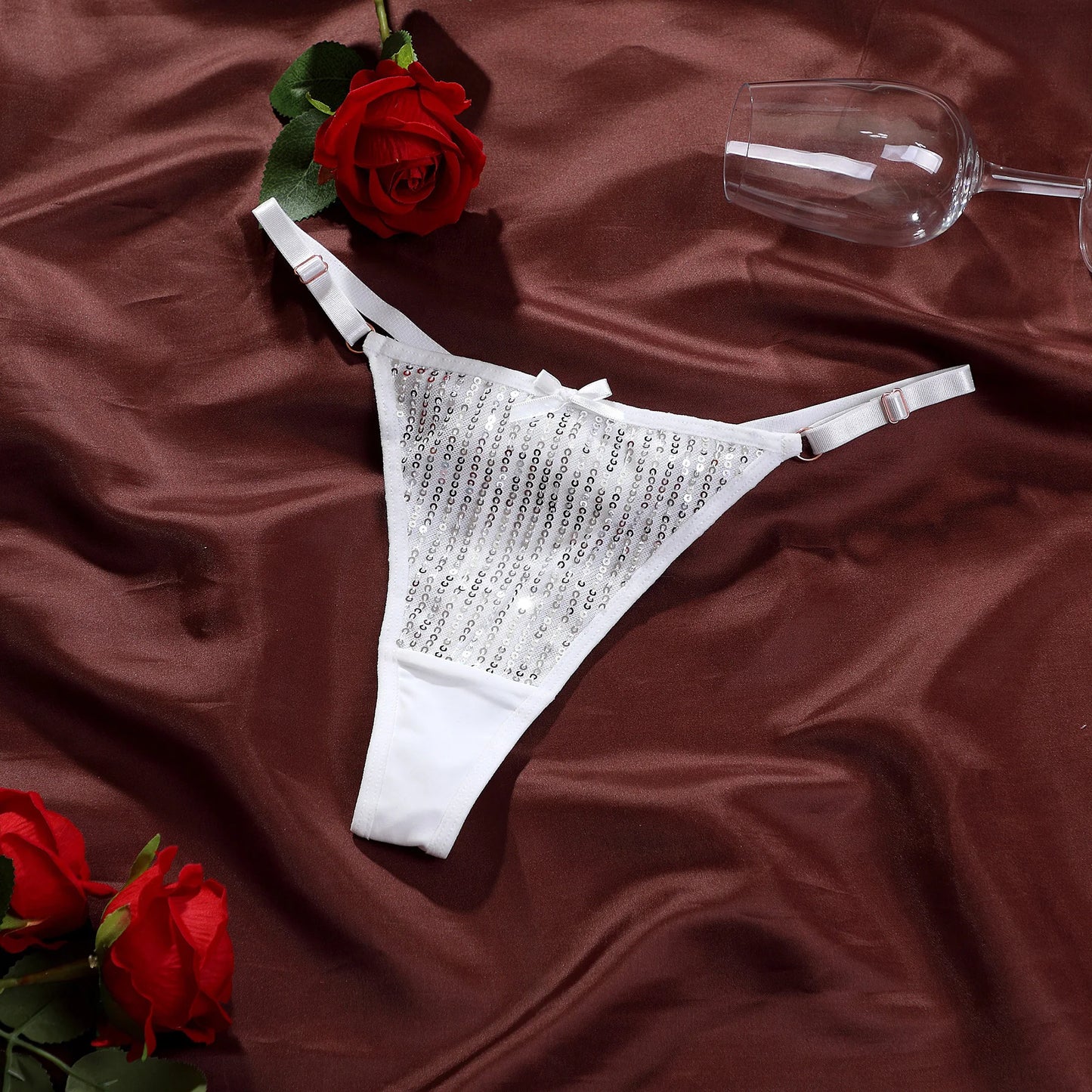 Shiny Sequins Underwear Sexy Low Waist Panties Breathable Cotton Crotch Thin Belt Women's Women's Thong Sexy Female Lingerie