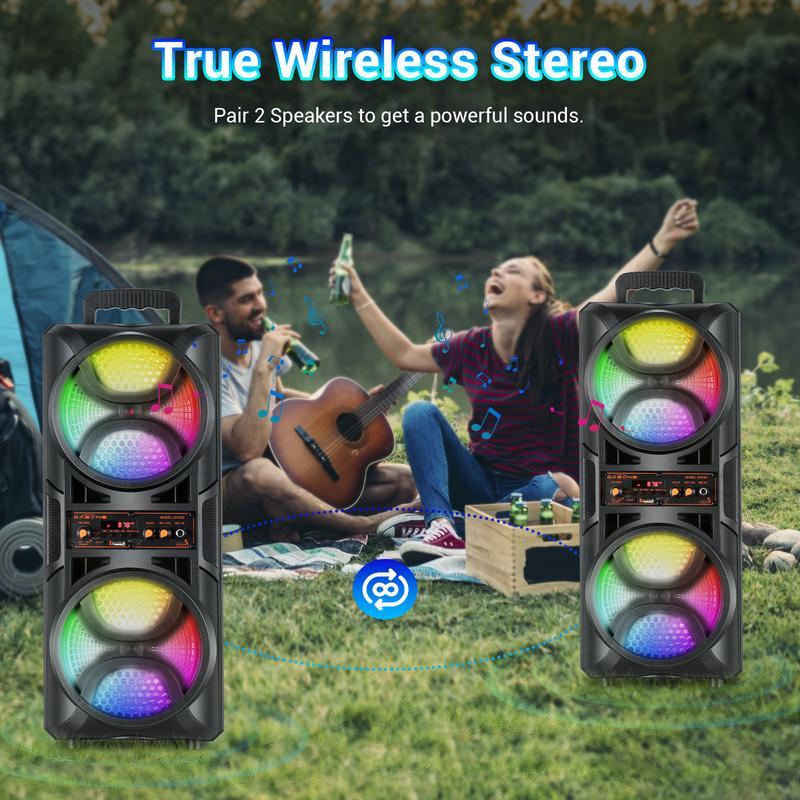Bluetooth Speaker Loud Wireless with Microphones, Portable PA System Large Party Speaker with Lights, Karaoke Machine for Adults/Kids, Support Remote, FM, TWS, AUX, USB for Garden Home Outdoor