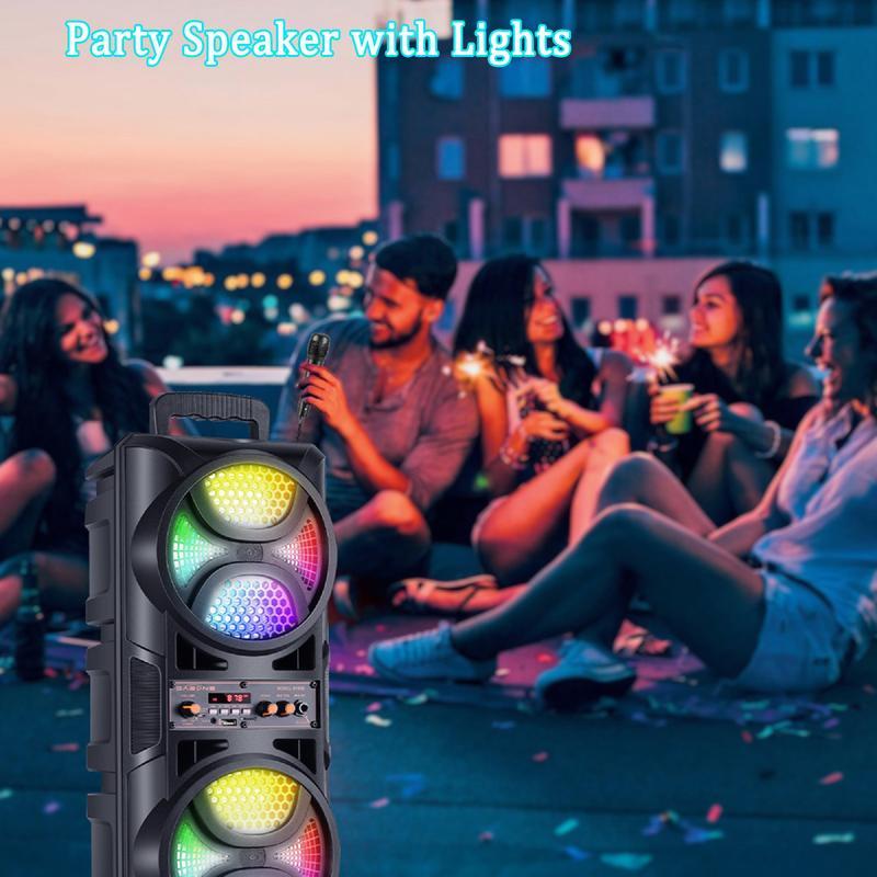 Bluetooth Speaker Loud Wireless with Microphones, Portable PA System Large Party Speaker with Lights, Karaoke Machine for Adults/Kids, Support Remote, FM, TWS, AUX, USB for Garden Home Outdoor
