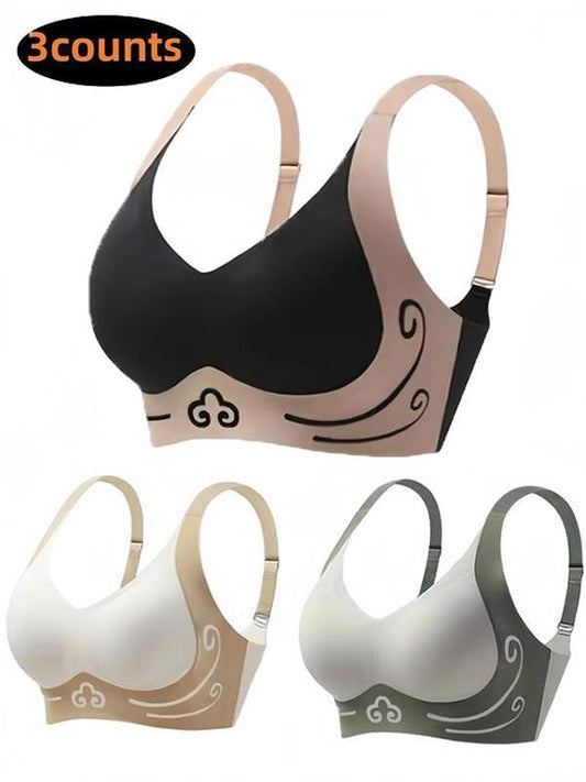 3-Piece Set of Luxurious Anti-Gravity Push-Up Bras -Comfortable,Non-Scarring, Underwire-Free, Gathering,and Closing Design for a Perfect Fit -Ideal for Everyday Wear Nylon Spandex Womenswear Bralette Casual Crochet Knitted Underwear Geometric