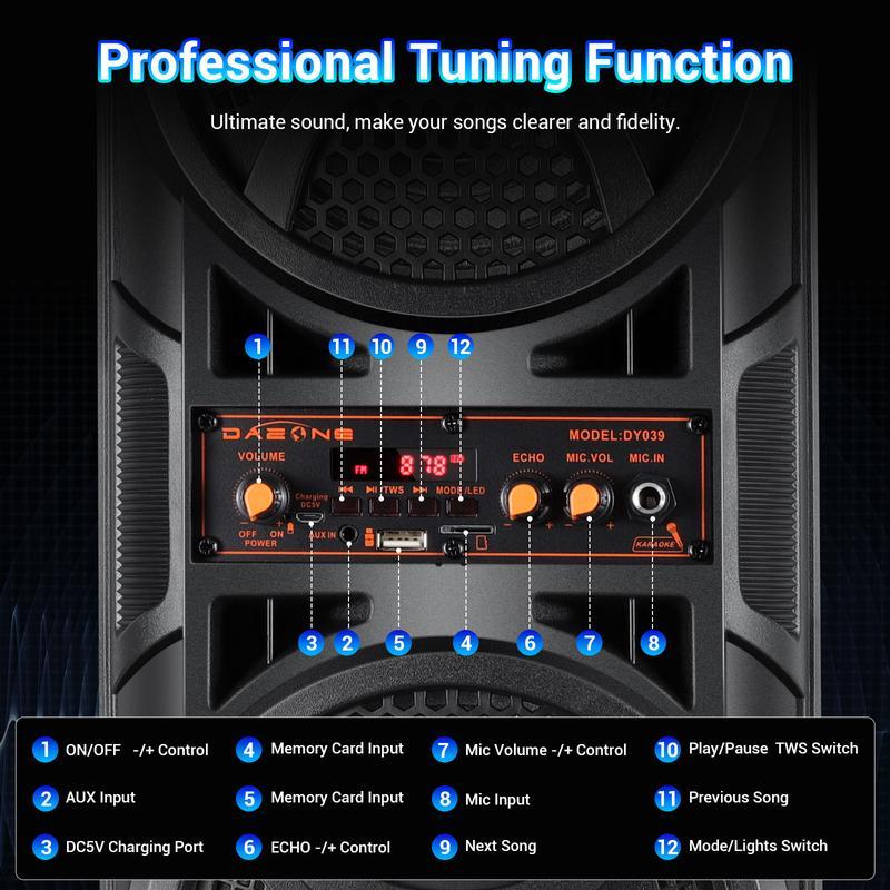 Bluetooth Speaker Loud Wireless with Microphones, Portable PA System Large Party Speaker with Lights, Karaoke Machine for Adults/Kids, Support Remote, FM, TWS, AUX, USB for Garden Home Outdoor